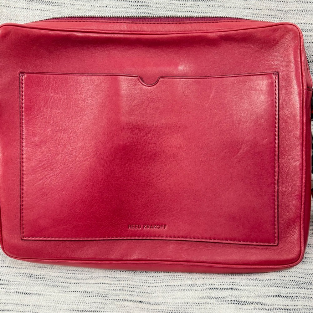 Reed Krakoff Large Pink Leather Clutch Wristlet Colorful Zip Closure Logo Tag - Picture 4 of 13